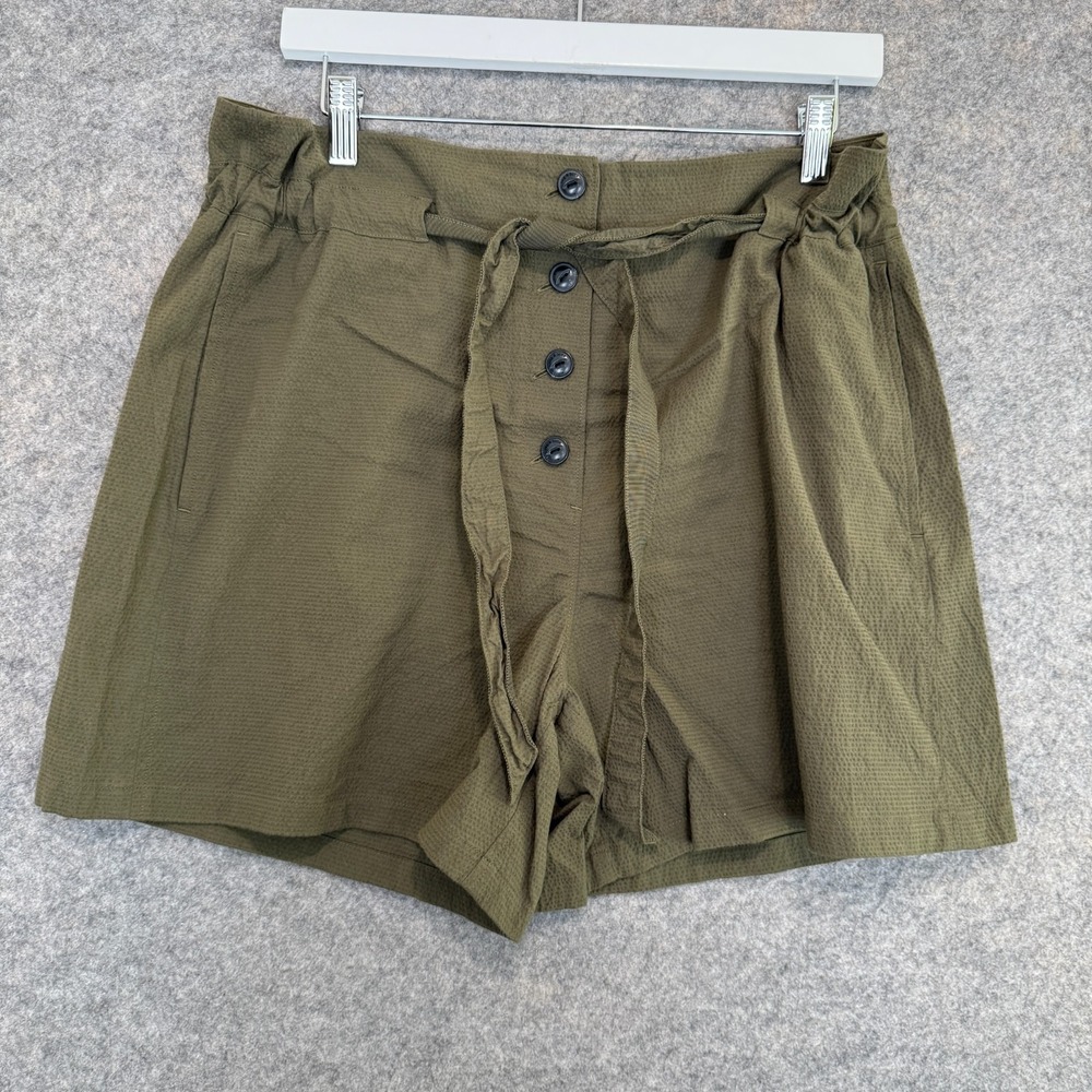Rag & Bone Camille Seersucker Shorts Womens 8 Button Tie Dark Olive Green 5" Ins